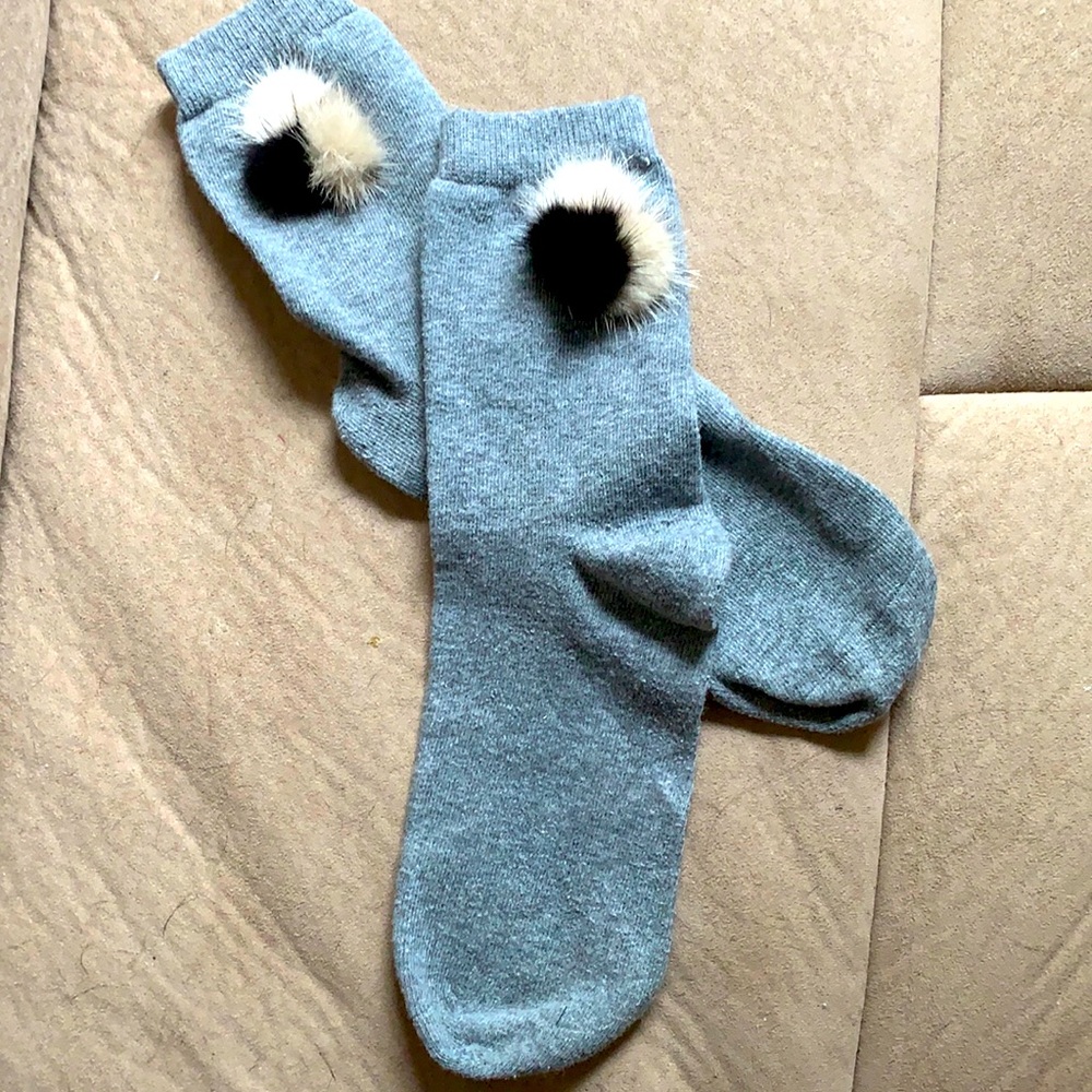 MeMoi socks with real mink tricolor decor